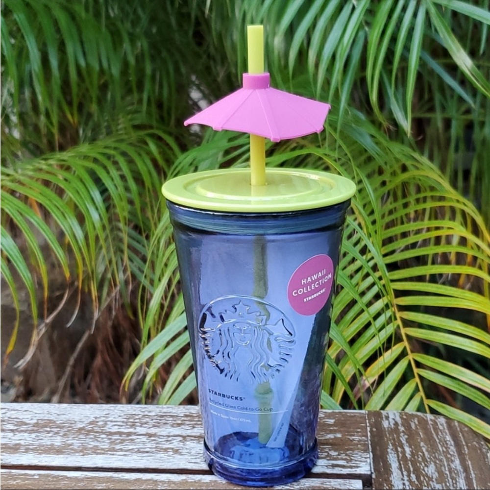 Starbucks Hawaii Glass Cold Cup umbrella NWT